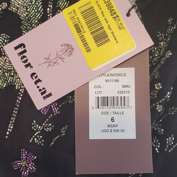 Flor et.al Womens Liv Black Embellished Long Party Evening Dress NWT Size 6 - Picture 6 of 7